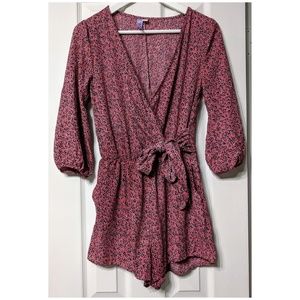 Francesca's Alya Flower Pink Navy Wrap Tied Romper